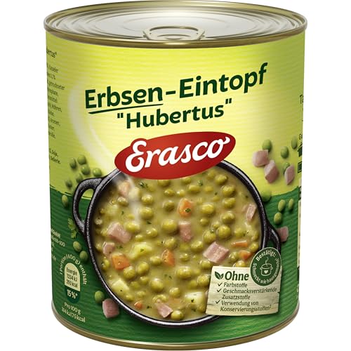 Erasco Erbsen-Eintopf "Hubertus" (1 x 800g), In rund 5 Minuten fertig – Mit saftigen Kasseler Würfeln – Knackige Erbsen geben den legendärer Erasco-Geschmack von Erasco