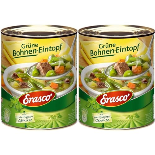 Erasco Grüner Bohnen-Eintopf (800g) In rund 5 Minuten fertig – Mit viel Gemüse – Ohne Schnickschnack - Einfach lecker (Packung mit 2) von Erasco
