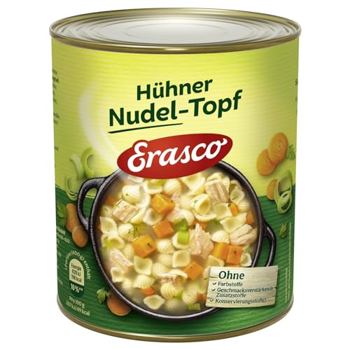 Erasco Hühner Nudel-Topf (1 x 800g), In rund 5 Minuten fertig – Mit zartem Hühnerfleisch und Nudeln – Ohne Schnickschnack - Einfach lecker von Erasco