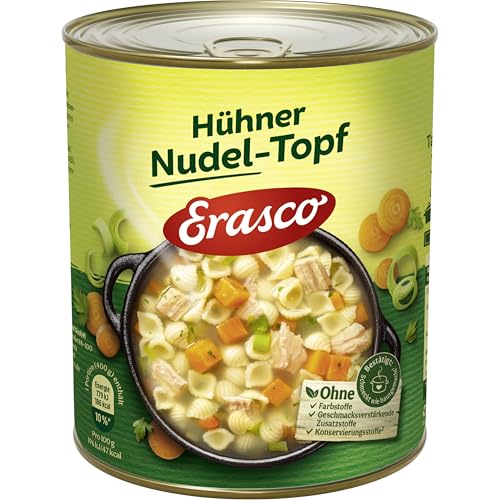 Erasco Hühner Nudel-Topf (1 x 800g), In rund 5 Minuten fertig – Mit zartem Hühnerfleisch und Nudeln – Ohne Schnickschnack - Einfach lecker von Erasco