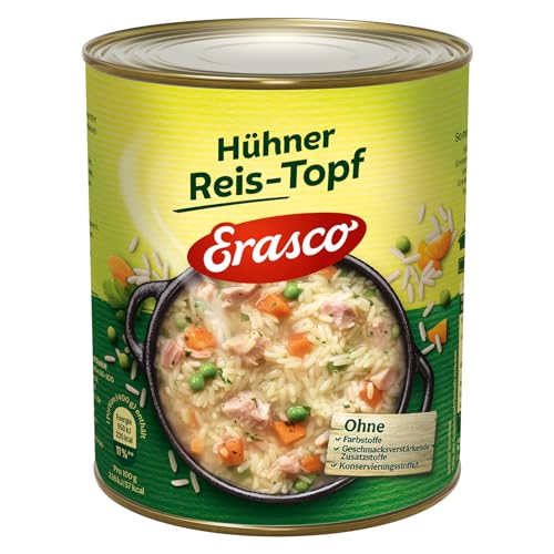 Erasco Hühner Reis-Topf (3 x 800g), In rund 5 Minuten fertig – Mit viel Gemüse und Hühnerfleisch – Ohne Schnickschnack - Einfach lecker von Erasco