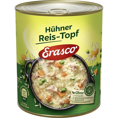 Erasco Hühner Reis-Topf (1 x 800g), In rund 5 Minuten fertig – Mit viel Gemüse und Hühnerfleisch – Ohne Schnickschnack - Einfach lecker von Erasco