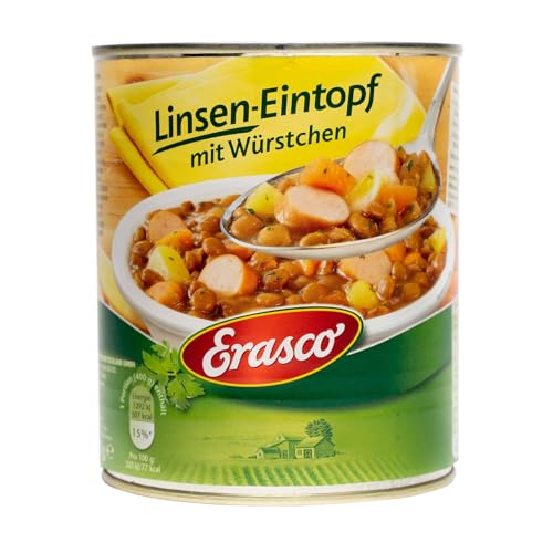 Erasco Linsen-Eintopf mit Würstchen (800g) In rund 5 Minuten fertig – Mit viel Gemüse – Ohne Schnickschnack - einfach lecker von Erasco