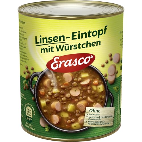 Erasco Linsen-Eintopf mit Würstchen (800g) In rund 5 Minuten fertig – Mit viel Gemüse – Ohne Schnickschnack - einfach lecker von Erasco