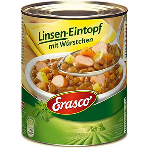 Erasco Linsen-Eintopf mit Würstchen ( 800g) (6er Pack) In rund 5 Minuten fertig – Mit viel Gemüse – Ohne Schnickschnack - einfach lecker von Erasco