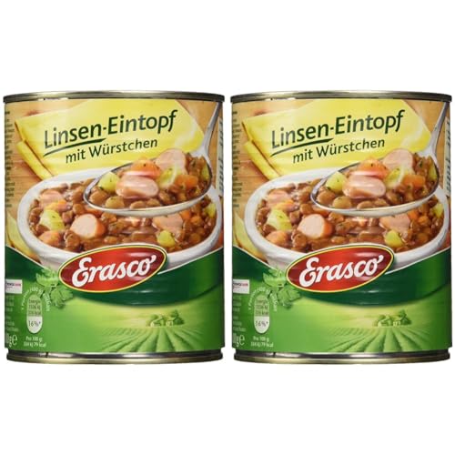 Erasco Linsen-Eintopf mit Würstchen (800g) In rund 5 Minuten fertig – Mit viel Gemüse – Ohne Schnickschnack - einfach lecker (Packung mit 2) von Erasco