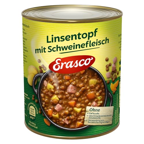 Erasco Linsentopf mit Schweinefleisch (3 x 800g), In rund 5 Minuten fertig – Mit viel Gemüse – Ohne Schnickschnack - Einfach deftig und lecker von Erasco