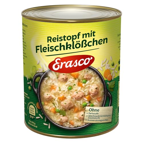 Erasco Reistopf mit Fleischklößchen (1 x 800g), In rund 5 Minuten fertig – Mit viel Gemüse – Ohne Schnickschnack - Einfach lecker von Erasco