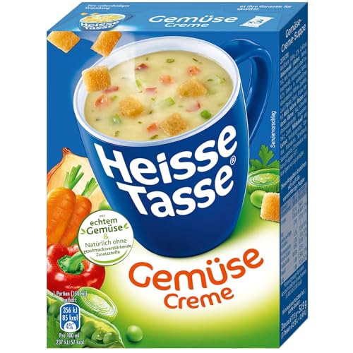 Heisse Tasse Gemüse-Creme Suppe mit Knusper-Croûtons 12er Pack (12 x 450 ml), In nur 2 Minuten fertig – Der perfekte Suppen - Snack zum Entspannen von Erasco Heisse Tasse