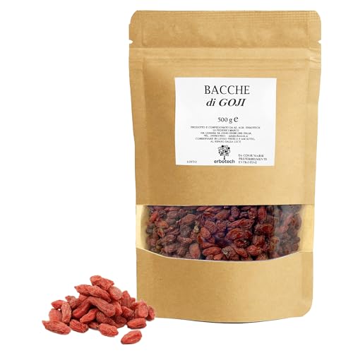 ERBOTECH Goji Beeren 500 g, Goji Berries mit hohem Vitamingehalt, Trockenfrüchte ohne Zucker und Schwefel, natürliches und energiereiches Superfood, Made in Italy ERBOTECH Goji Beeren 500 g, Goji Berries mit hohem Vitamingehalt, Trockenfrüchte ohne Zucker und Schwefel, natürliches und energiereiches Superfood, Made in Italy von Erbotech
