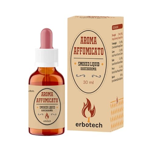 Erbotech, Flüssigrauch, Konzentrierter Lebensmittelzusatzstoff, verleiht Ihren Gerichten ein Intensives und Rauchiges Aroma, Ideal für Grill, auch für Vegetarier Geeignet, ohne GVO, vegan, 30 ml von Erbotech