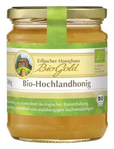 Bio-Hochlandhonig Erlbacher Honighaus BioGold 500g cremig – Aromatisch-vollmündiger und feincremiger Honig aus ökologischer Bienenhaltung (1 x 500g) von Erlbacher Honighaus