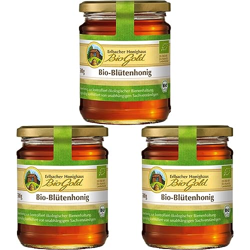 Erlbacher Honighaus BioGold Bio-Blütenhonig flüssig, 500 g (Packung mit 3) von Erlbacher Honighaus