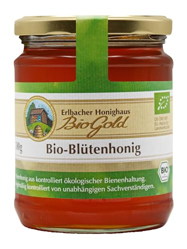 Erlbacher Honighaus BioGold Bio-Blütenhonig 500g flüssig - Aromatisch-vollmundiger und flüssiger Honig aus ökologischer Bienenhaltung (1 x 500g) von Erlbacher Honighaus
