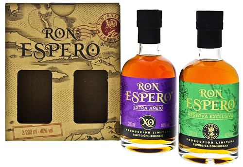 Espero I Reserva Exclusiva + Extra Anejo I 2 x 200 ml I 40% Volume I Exkusiver Brauner-Rum im Geschenkset von Espero