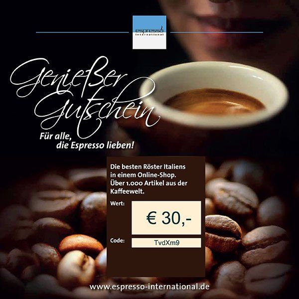 Kaffee Geschenkgutschein 30,00 € von Espresso International