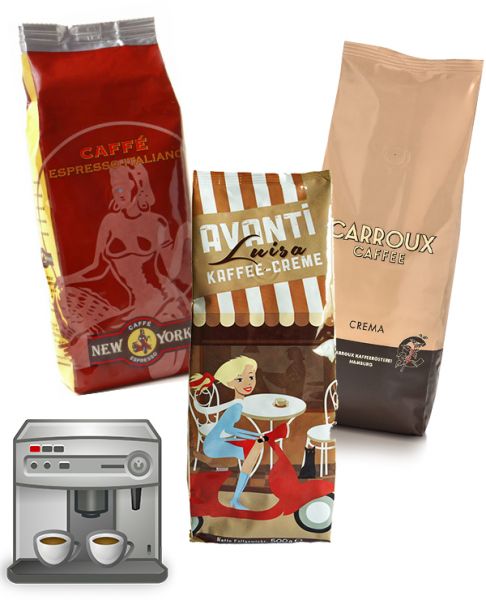 Probierset Crema für Kaffeevollautomaten 3 x 500g Bohne von Espresso International