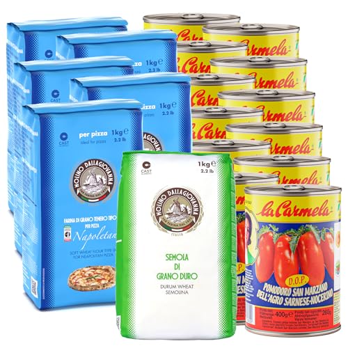Esprevo® Pizza Zutaten Set Genua | 5x1 kg Pizzamehl Typ 00 | 12x 400g San Marzano Pizzatomaten | 1x 1kg Semola | Grßes Probierpaket frisch aus Neapel von Esprevo