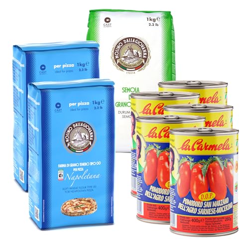 Esprevo® Pizza Zutaten Set Verona | 2x1 kg Pizzamehl Typ 00 | 5x 400g San Marzano Pizzatomaten | 1x 1kg Semola | Probierpaket frisch aus Neapel von Esprevo