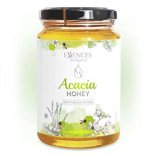 Essences Bulgaria Akazien-Honig 450 GR | Naturbelassen | Höchste Qualität | 100% Reinheit | Ohne Zusatzstoffe | Purer Bienenhonig | Ohne Gentechnik | Gluten Frei 450gr. von Essences Bulgaria