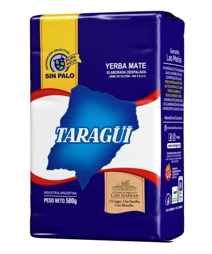 Taragui Mate-Tee SIN PALO, Argentinischer Mate-Tee ohne Staub, Fleischige Blätter ohne Stöcke oder Zweige, Anregend und energetisierend, Perfekter Ersatz für Kaffee oder Energy-Drinks, 500 g von Taragui