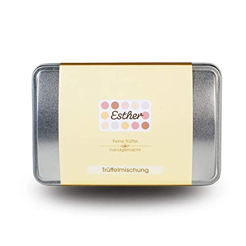 Esther 10er Pralinendose mit Alkohol | Hochwerte Metalldose mit 120g gemischten Pralinen und Trüffel | edle Geschenkidee für Vatertag, Muttertag, Oma, Opa, Mama oder Papa Esther 10er Pralinendose mit Alkohol | Hochwerte Metalldose mit 120g gemischten Pralinen und Trüffel | edle Geschenkidee für Vatertag, Muttertag, Oma, Opa, Mama oder Papa von Esther Confiserie