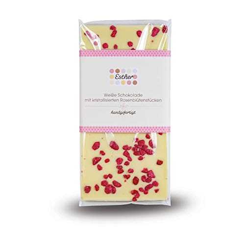 Esther Tafelschokolade 60g Weiße Schokolade mit kandierten Rosenblütenstücken von Esther Confiserie