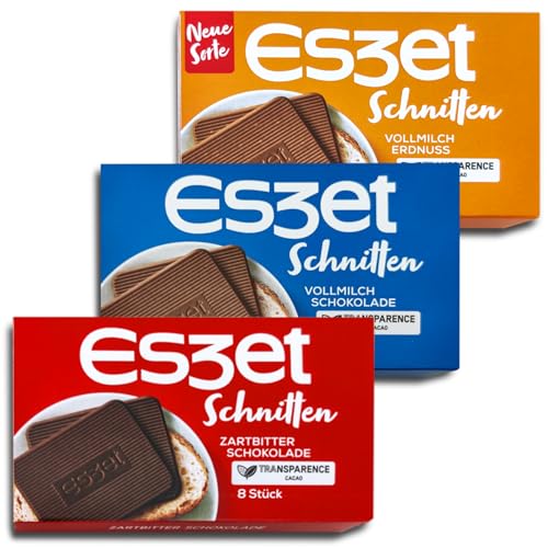 3 er Pack Eszet Schnitten Mischung Vollmilch/Erdnuss/Zartbitter Schokolade 3 x 75 g 3 er Pack Eszet Schnitten Mischung Vollmilch/Erdnuss/Zartbitter Schokolade 3 x 75 g von Eszet