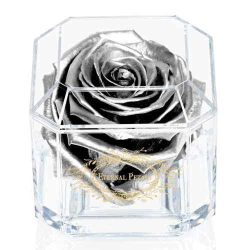 Eine 100% echte Rose, die jahrelang hält – ewige Blütenblätter, handgefertigt in Großbritannien, Gold Solo mit einem klaren Swarovski-Kristall (Silber) von Eternal Petals
