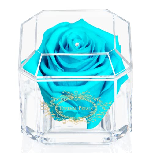 Eternal Petals Eine 100% echte Rose, die jahrelang hält, handgefertigt in Großbritannien - Gold Solo mit einem klaren Swarovski-Kristall (Tiffany) von Eternal Petals