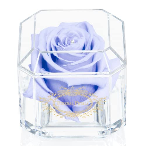 Eternal Petals Eine 100% echte Rose, die jahrelang hält, handgefertigt in Großbritannien - Gold Solo mit einem klaren Swarovski Kristall (Light Lavender) von Eternal Petals