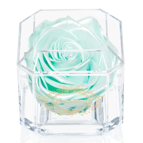 Eine 100% echte Rose, die jahrelang hält – ewige Blütenblätter, handgefertigt in Großbritannien – Gold Solo mit einem klaren Swarovski-Kristall (Tiffany-Satin) von Eternal Petals