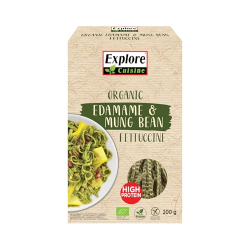 Explore Cuisine Bio Fettuccine aus Edamame (grüne Sojabohnen) und Mungobohnen – Glutenfreie Nudeln, pflanzliche Protein Pasta ohne Zusatzstoffe, wenig Kohlenhydrate, vegan, 200g von EXPLORE CUISINE