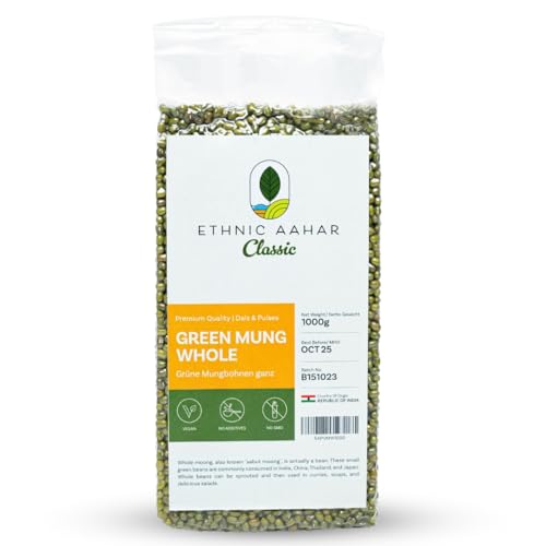 Ethnic Aahar Green Whole Mung 1000g | Protein-Rich Pulses & Lentils for Wholesome Cooking | Premium Quality Dals | Essentials for Vegan, Vegetarian, and Ayurveda-Inspired Lifestyles von ETHNIC AAHAR