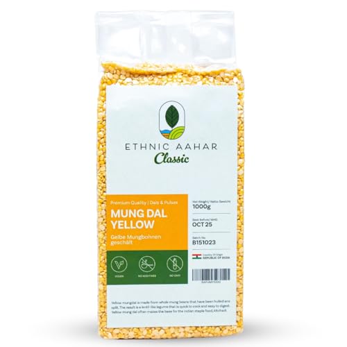 Ethnic Aahar Mung Dal Yellow 1000g | Protein-Rich Pulses & Lentils for Wholesome Cooking | Premium Quality Dals | Essentials for Vegan, Vegetarian, and Ayurveda-Inspired Lifestyles von ETHNIC AAHAR