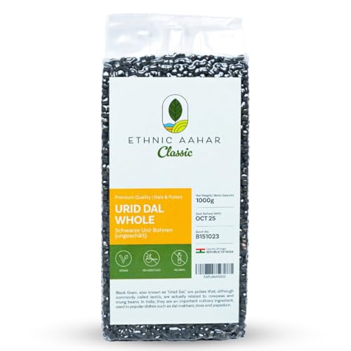 Ethnic Aahar Urid Dal Whole Black 1000g | Protein-Rich Pulses & Lentils for Wholesome Cooking | Premium Quality Dals | Essentials for Vegan, Vegetarian, and Ayurveda-Inspired Lifestyles von ETHNIC AAHAR