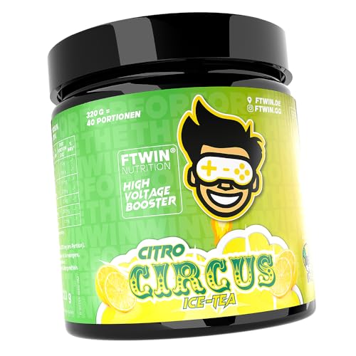 FTWIN HIGH VOLTAGE BOOSTER | Für GAMER und E-SPORTLER | REFLEX – FOCUS – ENERGY – ENDURANCE | 320 g = 40 Portionen (320 g, Citro Circus) von EuRhoVITAL