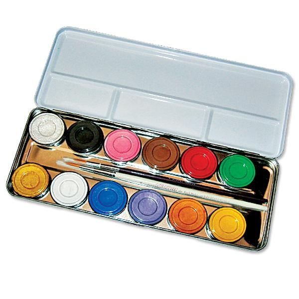 12 Schminkfarben- Schmink Palette im Metalletui, nachfüllbare Schminkbox , inklusive Profi-Pinsel von Eulenspiegel