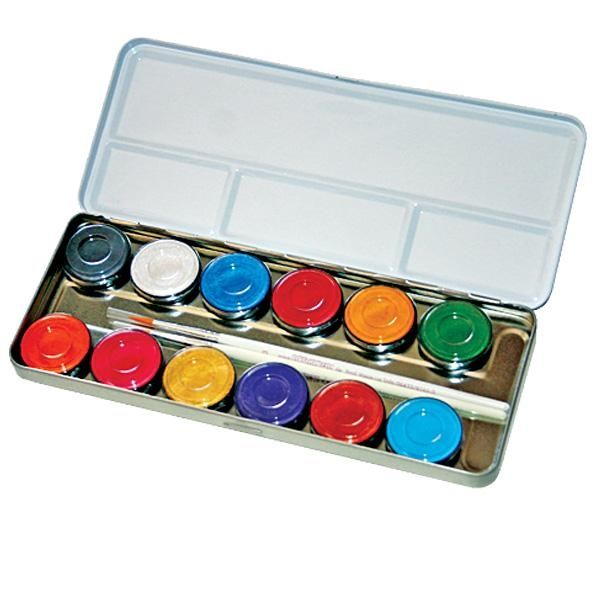 Kinder Make Up Box mit 12 Perlglanz-Farben, Schminkpalette im Metalletui, nachfüllbar, inkl. Profi-Pinsel von Eulenspiegel