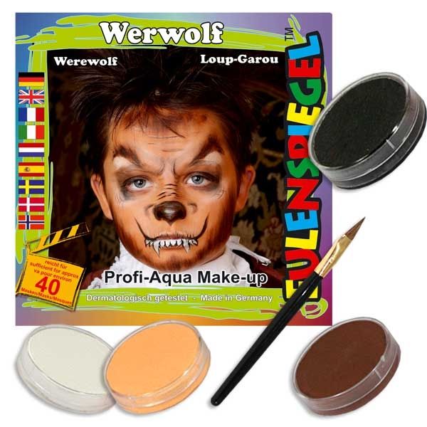 Kinderschmink-Set Werwolf, mit 4 Farben, Pinsel und Anleitung von Eulenspiegel