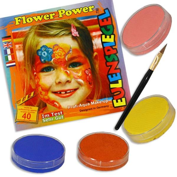 Kinderschminke-Set Flower Power, Top-Motiv, Profi-Aqua,4 Farben+Pinsel von Eulenspiegel
