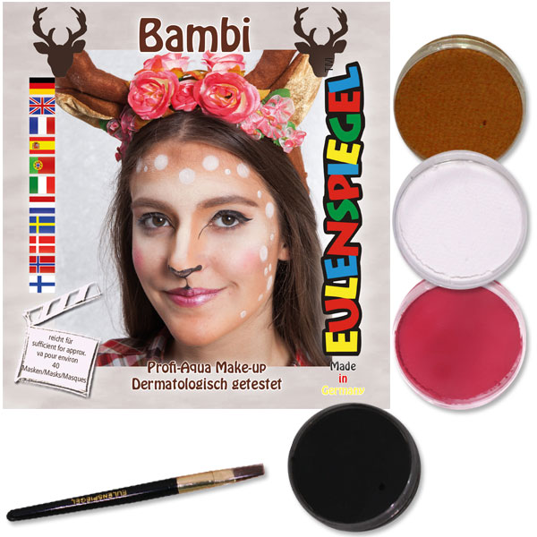 Schminkset Bambi, 4 Farben, 1 Pinsel, Anleitung von Eulenspiegel
