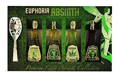 Euphoria Premium Absinthe Collection Set | Original - 80 - Black - Cannabis (4 x 50 ml), 35mg/kg thujone, Zucker, Löffel von Euphoria