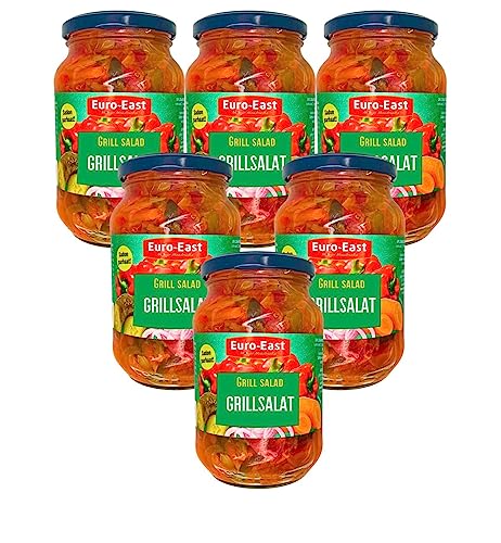 Euro-East Grillsalat 6er Pack im Glas x 460g | vegan, glutenfrei | Gewürzgurkensalat mit Karotten, Paprika und Zwiebeln Euro-East Grillsalat 6er Pack im Glas x 460g | vegan, glutenfrei | Gewürzgurkensalat mit Karotten, Paprika und Zwiebeln von Euro-East