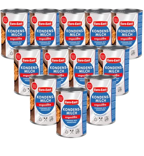 Euro-East Kondensmilch, ungesüßt Dosenmilch, weniger Fett als Sahne ideal für Kaffeesahne- 12er Pack in Metalldose x 410g Euro-East Kondensmilch, ungesüßt Dosenmilch, weniger Fett als Sahne ideal für Kaffeesahne- 12er Pack in Metalldose x 410g von Euro-East