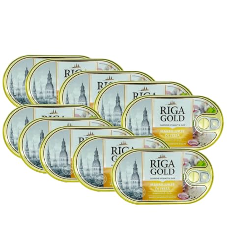 Riga Gold Makrelenfilet in Öl, 10er-Packung in Metalldose x 190g, gefangen im Nordost-Atlantik (FAO 27), Fertiggerichte in Fischkonserven (10 x 190g/129g) von Euro-East