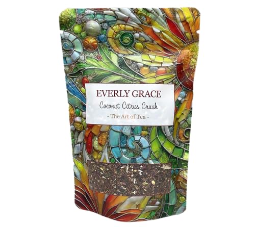 Everly Grace Coconut Citrus Crush – Bio-Früchtetee ohne Koffein, 100 g – Exotische Mischung mit Kokos, Orange, Ingwer & Pfefferminze – Handgefertigt – Fruchtig-frischer Tee für jede Tageszeit von Everly Grace