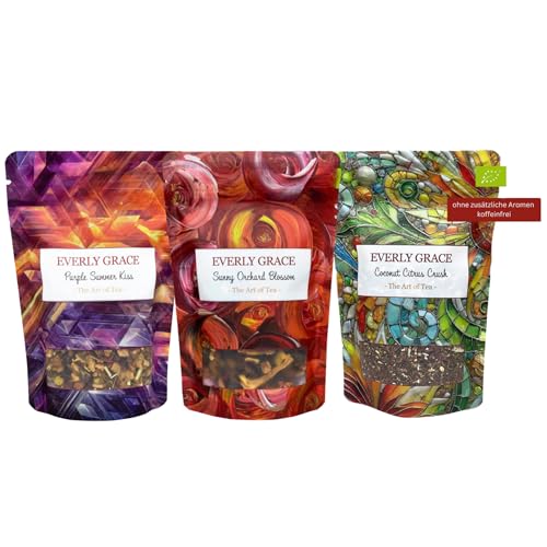 Everly Grace Summer Tea Set – Bio-Tee-Set mit Coconut Citrus Crush, Purple Summer Kiss & Sunny Orchard Blossom – Fruchtige & erfrischende Teemischungen für den Sommer – Koffeinfrei & handgefertigt von Everly Grace