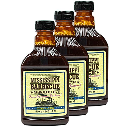 Mississippi - 3er Set Original Barbecue Sauce "Sweet'n Mild" 510 g (440ml) - American BBQ Sauce Sweet & Mild - Premium Barbeque Würzsauce ideal als Grillsauce (auch zum Dippen und Marinieren) von Ewbob