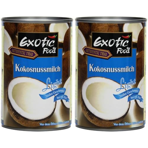 Exotic Food Kokosnussmilch, light, Fettgehalt: ca. 6 %, 400ml (1 x 400 ml Packung) (Packung mit 2) von Exotic Food